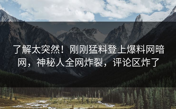了解太突然！刚刚猛料登上爆料网暗网，神秘人全网炸裂，评论区炸了