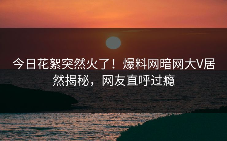 今日花絮突然火了！爆料网暗网大V居然揭秘，网友直呼过瘾