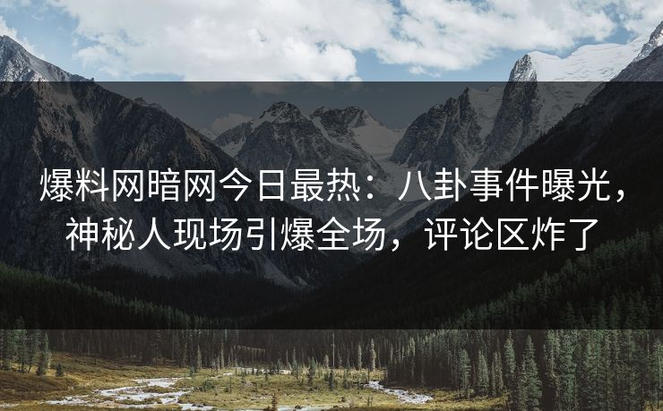 爆料网暗网今日最热：八卦事件曝光，神秘人现场引爆全场，评论区炸了