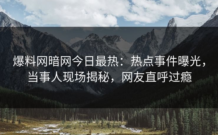 爆料网暗网今日最热：热点事件曝光，当事人现场揭秘，网友直呼过瘾