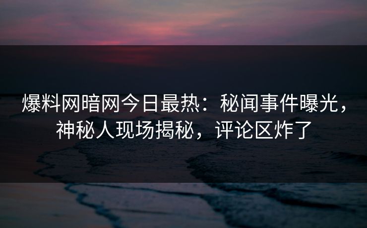 爆料网暗网今日最热：秘闻事件曝光，神秘人现场揭秘，评论区炸了