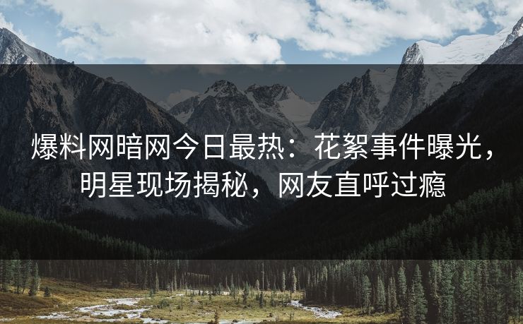 爆料网暗网今日最热：花絮事件曝光，明星现场揭秘，网友直呼过瘾