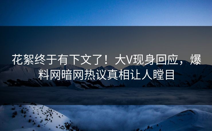 花絮终于有下文了！大V现身回应，爆料网暗网热议真相让人瞠目