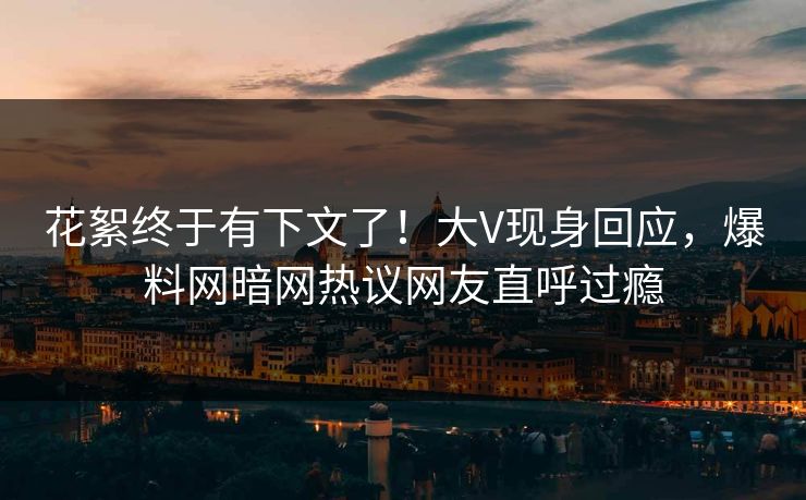 花絮终于有下文了！大V现身回应，爆料网暗网热议网友直呼过瘾