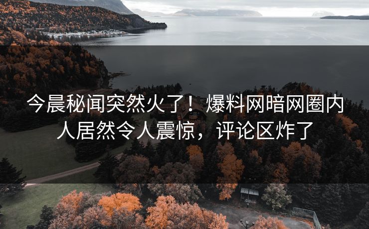 今晨秘闻突然火了！爆料网暗网圈内人居然令人震惊，评论区炸了