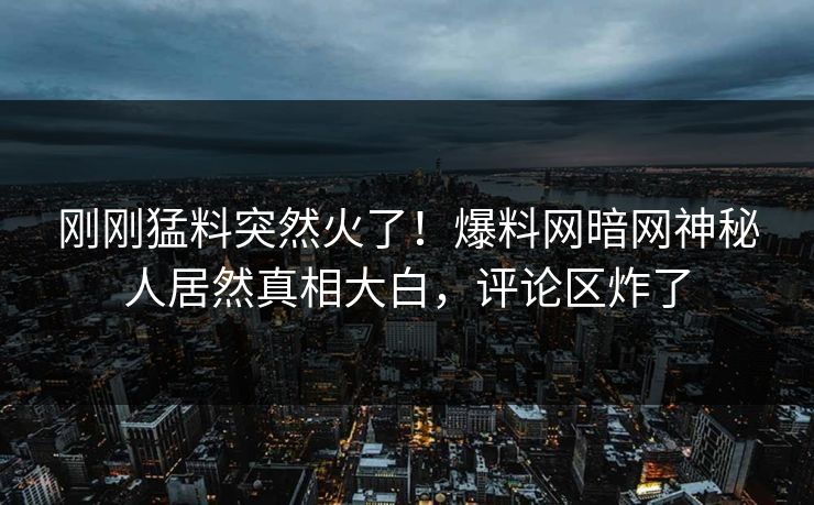 刚刚猛料突然火了！爆料网暗网神秘人居然真相大白，评论区炸了
