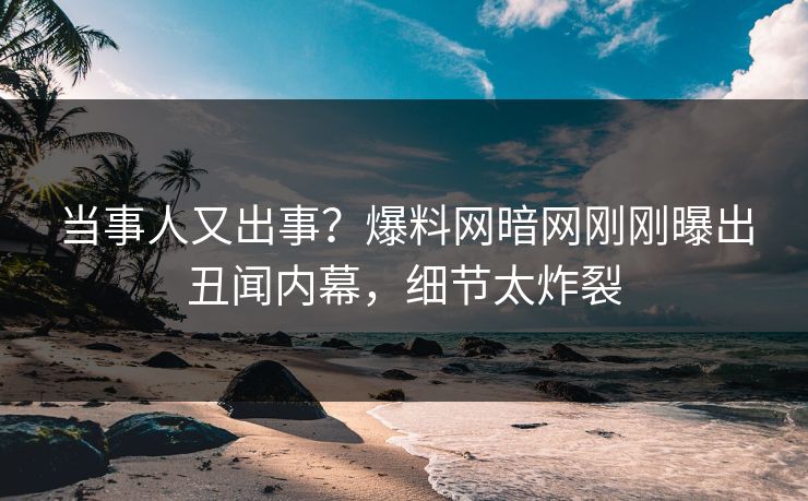 当事人又出事？爆料网暗网刚刚曝出丑闻内幕，细节太炸裂
