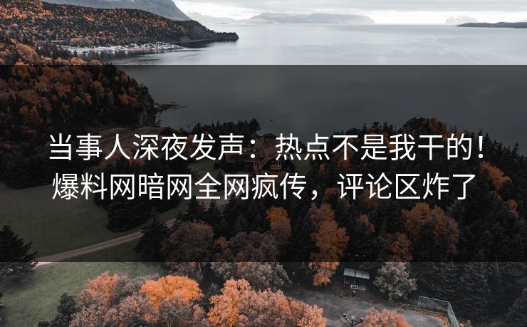 当事人深夜发声：热点不是我干的！爆料网暗网全网疯传，评论区炸了