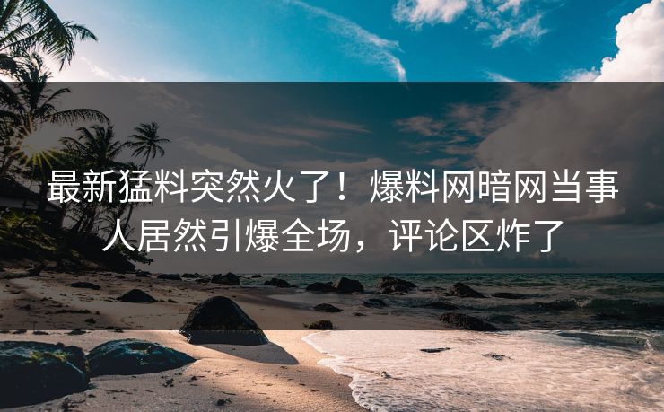 最新猛料突然火了！爆料网暗网当事人居然引爆全场，评论区炸了